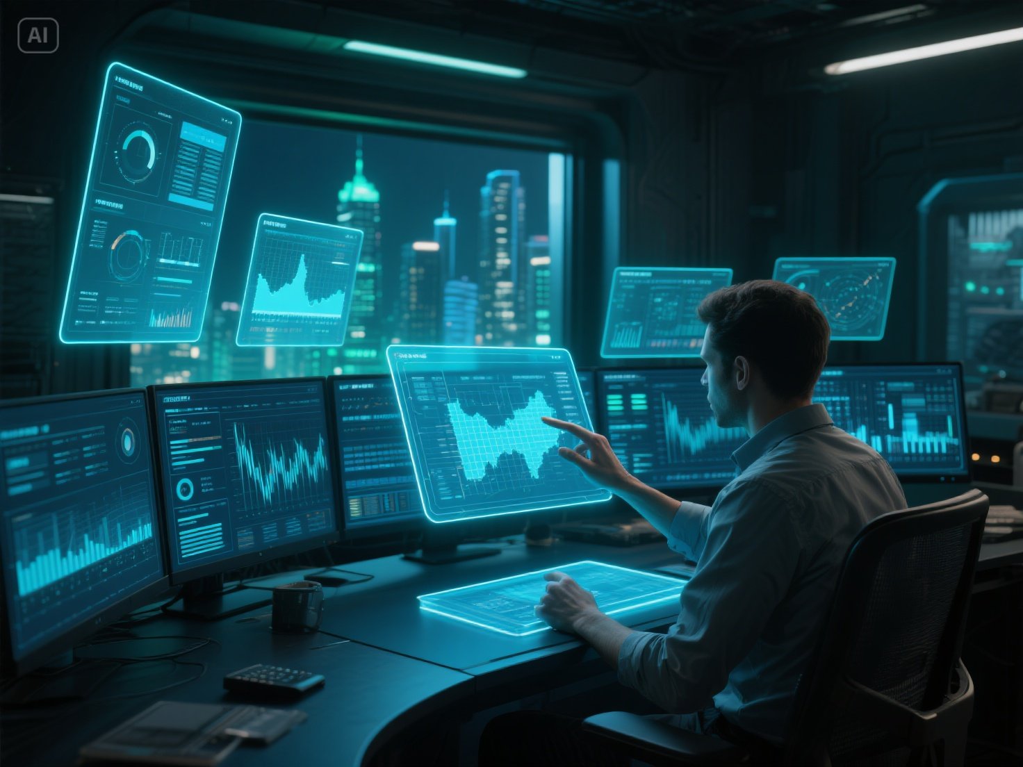 jimeng-2025-06-03-4410-Data analyst in dimly lit control room at night. Focus on hands interacting_ ....jpeg